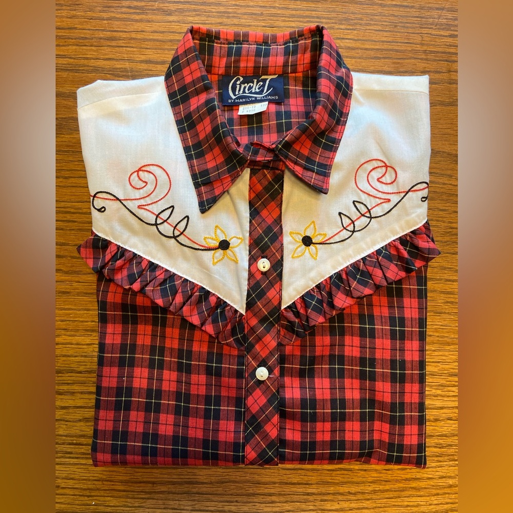Roughrider Circle T Vintage Western Marilyn Williams Chain Stitch Shirt 11/12